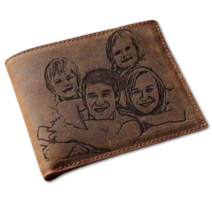 Custom Engraved Leather Wallet & Key Chain – Personalized Gift with Box | Photo or Message Stylish Design