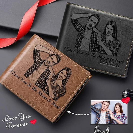 Custom Engraved Leather Wallet & Key Chain – Personalized Gift with Box | Photo or Message Stylish Design